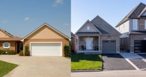 Image showing a concrete driveway to the left vs an asphalt driveway to the right