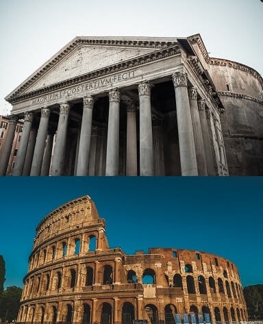 Picture of the Pantheon and Colosseum in Rome Where Roman Concrete was Used