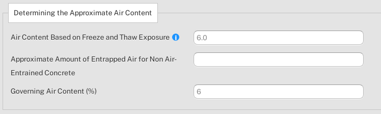Example of the air content calculations in the concrete trial mixes calculator